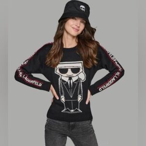 Karl Lagerfeld Black and Red Graphic Crew Neck Unisex Sweater